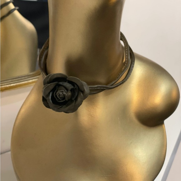 Choker Large flower rose Colette Malouf leather Necklace hairband bracelet - Picture 9 of 10